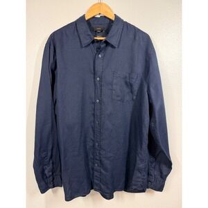 Vince Button Down Shirt Mens XL Navy Blue 100% Linen Classic Fit Long Sleeve